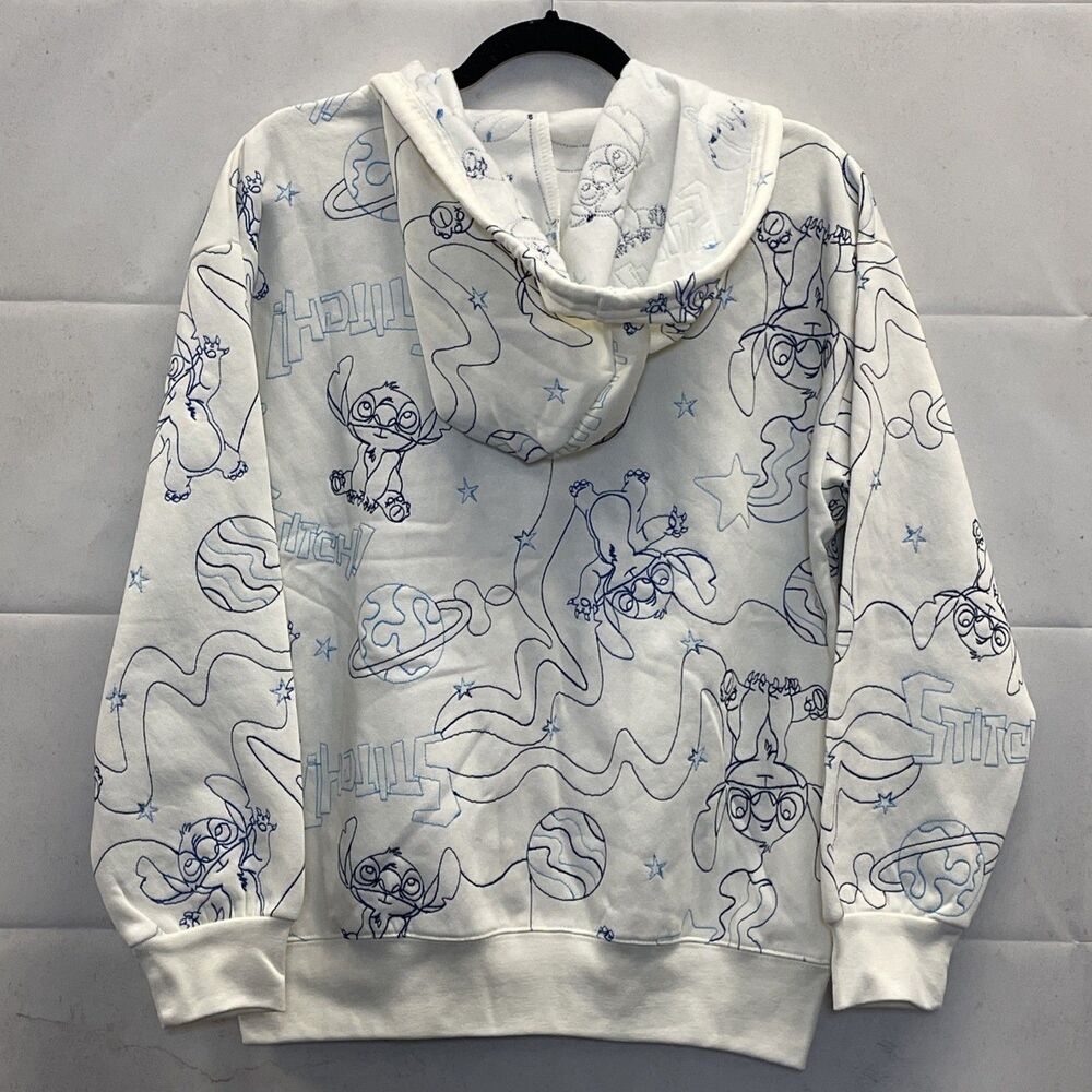 NEW! Disney Lilo & Stitch, Zip Up Hoodie Size MD, Off White, Outline AOP, Freeze - Picture 7 of 8